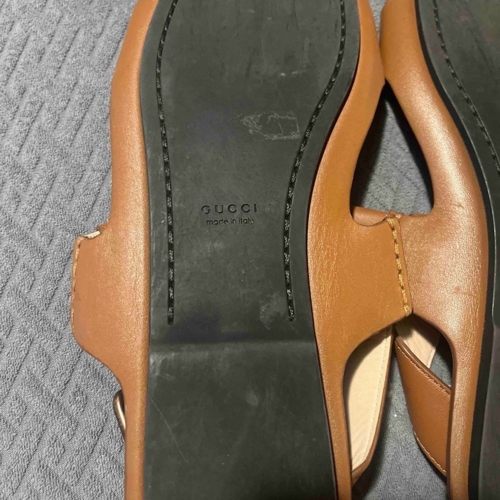 RARE SET Gucci Marmont Tan Leather Flat Sandals Size 39 / US 9 + Rainbow Dustbag - Picture 9 of 15